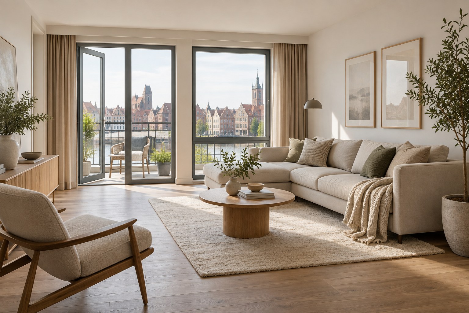 Home staging Wejherowo i Trójmiasto Jasny salon przygotowany do sprzedaży w ramach home stagingu